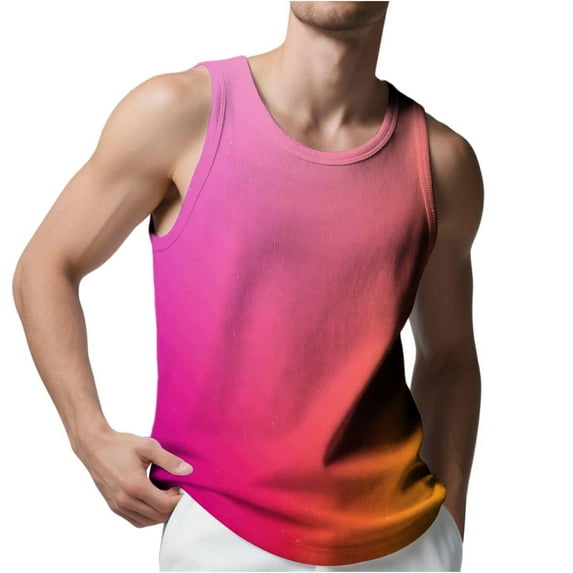 Jalioing Men's Workout Tank Tops Casual Gradient Sleeveless Crew Neck Shirt Summer Gym Sport Athletic T Shirts