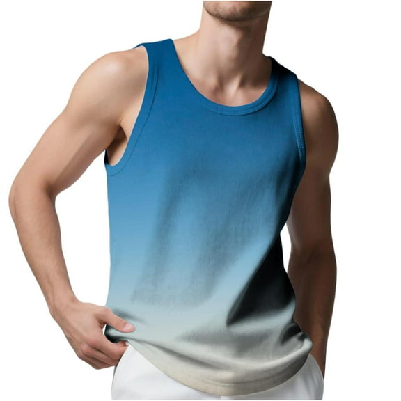 Jalioing Men's Workout Tank Tops Casual Gradient Sleeveless Crew Neck Shirt Summer Gym Sport Athletic T Shirts