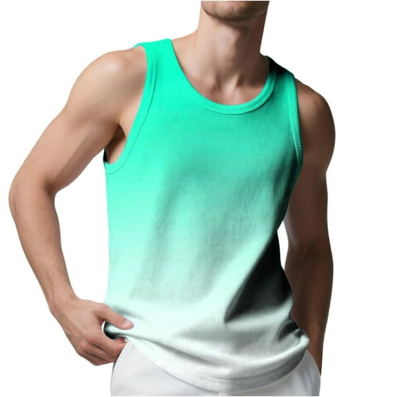 Jalioing Men's Workout Tank Tops Casual Gradient Sleeveless Crew Neck Shirt Summer Gym Sport Athletic T Shirts