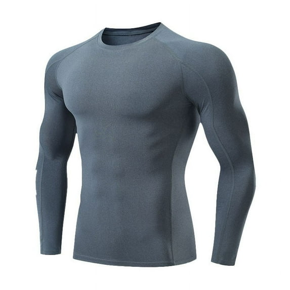Jalioing Men's Workout Tops Slim Stretchy Long Sleeve Crew Neck Muscle T Shirt Casual Athletic Sport Tee Shirt