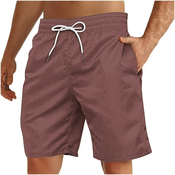 Jalioing Mens Beach Shorts Solid Color Drawstring Waist Casual Shorts Lightweight Summer Shorts with Pocket