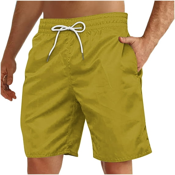 Jalioing Mens Beach Shorts Solid Color Drawstring Waist Casual Shorts Lightweight Summer Shorts with Pocket