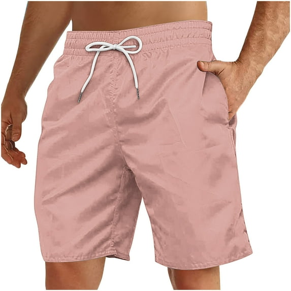 Jalioing Mens Beach Shorts Solid Color Drawstring Waist Casual Shorts Lightweight Summer Shorts with Pocket