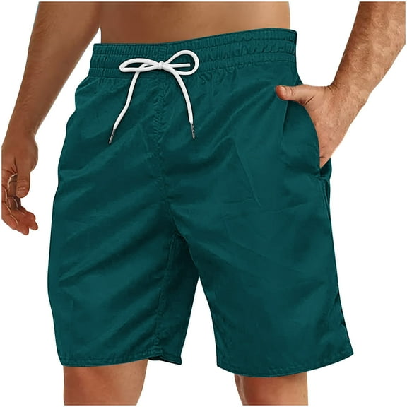 Jalioing Mens Beach Shorts Solid Color Drawstring Waist Casual Shorts Lightweight Summer Shorts with Pocket