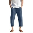 thumbnail image 1 of Jalioing Mens Casual Linen Pants Ankle Length Elastic Waist Summer Beach Pants with Pocket Loose Slacks, 1 of 6