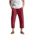 thumbnail image 1 of Jalioing Mens Casual Linen Pants Ankle Length Elastic Waist Summer Beach Pants with Pocket Loose Slacks, 1 of 6