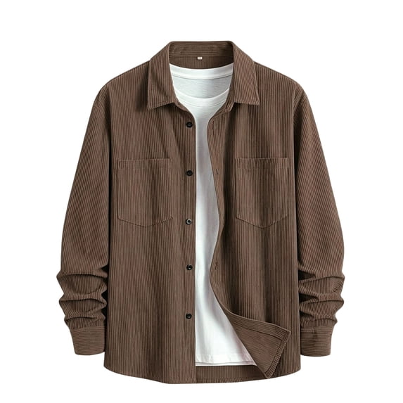 Jalioing Mens Corduroy Jacket Vintage Casual Long Sleeve Collared Button Down Jacket Business Fashion Solid Outerwear