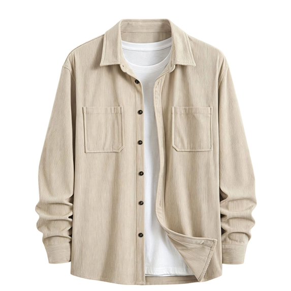 Jalioing Mens Corduroy Jacket Vintage Casual Long Sleeve Collared Button Down Jacket Business Fashion Solid Outerwear