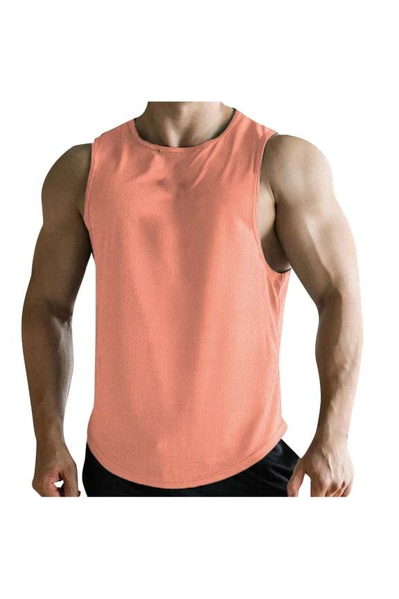 Mens Gym Muscle Tank Tops Quick Dry Workout Tanks Summer Sleeveless Sportwear Athletic T-Shirt (X-Large, Pink)