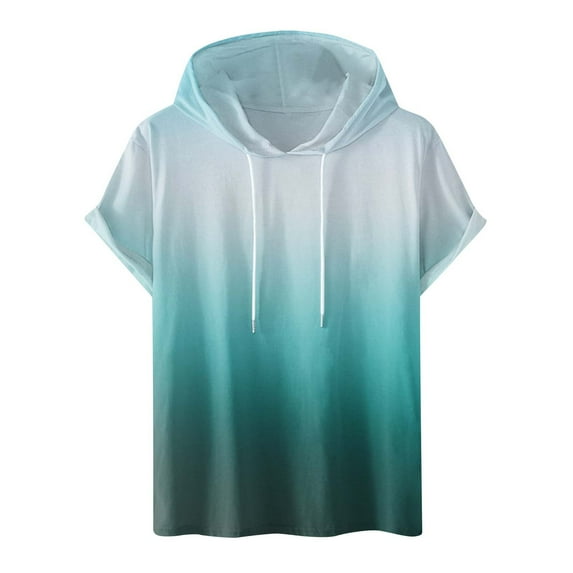 Jalioing Mens Short Sleeve Hoodies T-Shirt Gradient Workout Tee Shirt Sportwear Summer Gym Hooded T-Shirts (Large, Mint Green)