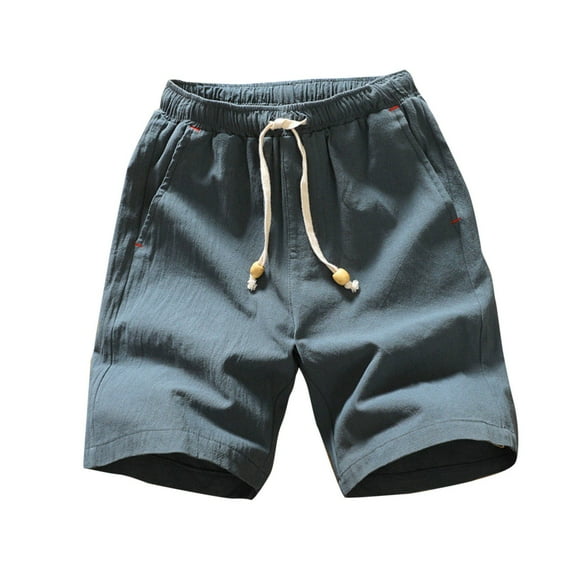 Jalioing Mens Summer Shorts Basic Solid Color Knee Length Drawstring Waist Shorts Loose Straight Leg Beach Shorts