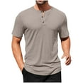 thumbnail image 1 of Jalioing Mens Summer Tops Business Casual Short Sleeve Crew Neck Collarless Shirts Ribbed Plain Work T Shirt, 1 of 7
