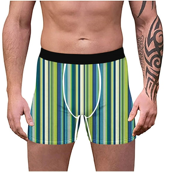Jalioing Mens Trunks Short Leg Striped Boxer Briefs Underwear Soft Breathable Boxer Underpants for Men S-3XL