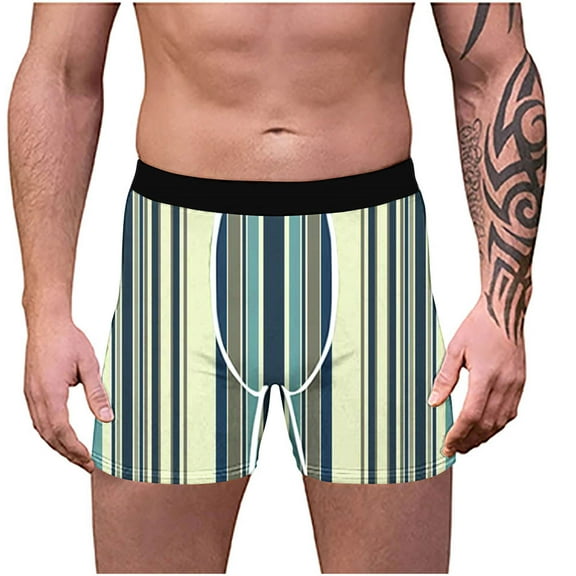 Jalioing Mens Trunks Short Leg Striped Boxer Briefs Underwear Soft Breathable Boxer Underpants for Men S-3XL