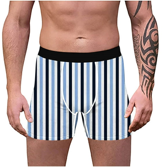 Jalioing Mens Trunks Short Leg Striped Boxer Briefs Underwear Soft Breathable Boxer Underpants for Men S-3XL