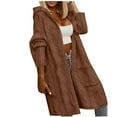 thumbnail image 1 of Jalioing Mid-Long Trench Coat for Women Hooded Open Front Solid Color Long Sleeve Ribbed Cardigan with Pocket (X-Large, Brown), 1 of 7