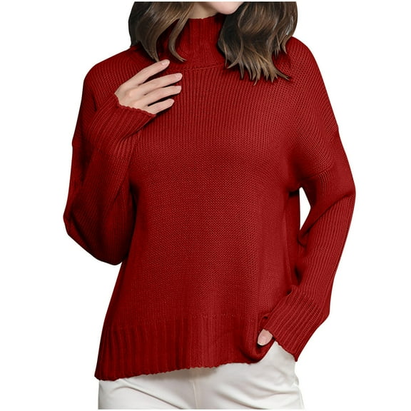 Jalioing Mock Neck Sweaters for Women Casual Fashion Long Sleeve Sweater Shirts Solid Color Basic Loose Pullover Tops