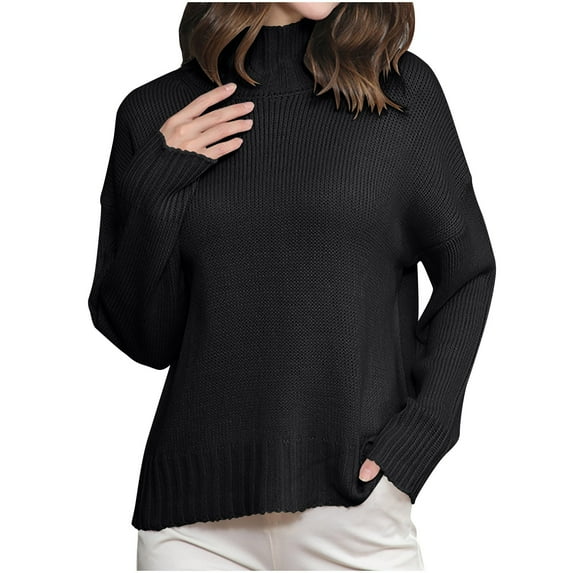 Jalioing Mock Neck Sweaters for Women Casual Fashion Long Sleeve Sweater Shirts Solid Color Basic Loose Pullover Tops