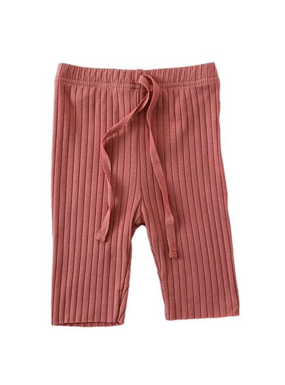 Jalioing Newborn Baby Ribbed Pants Summer Infant Knit Pant Elastic Drawstring Waist Casual Slim Trousers