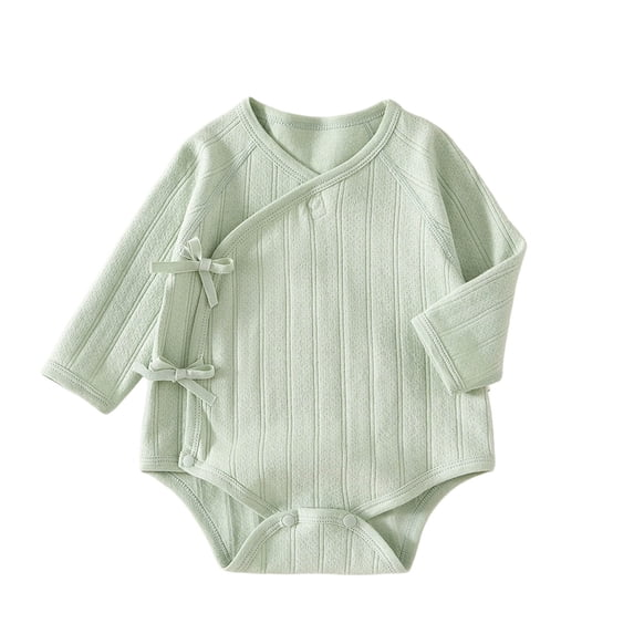 Jalioing Newborn Cotton Rompers Soft Comfortable Tie Side Bodysuit Solid Color Long Sleeve Romper for Baby Boy Girl