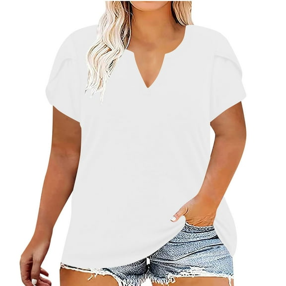 Jalioing Oversized T Shirt Womens Short Sleeve V Neck Plus Size Shirts Casual Summer Fashion Pullover Tops