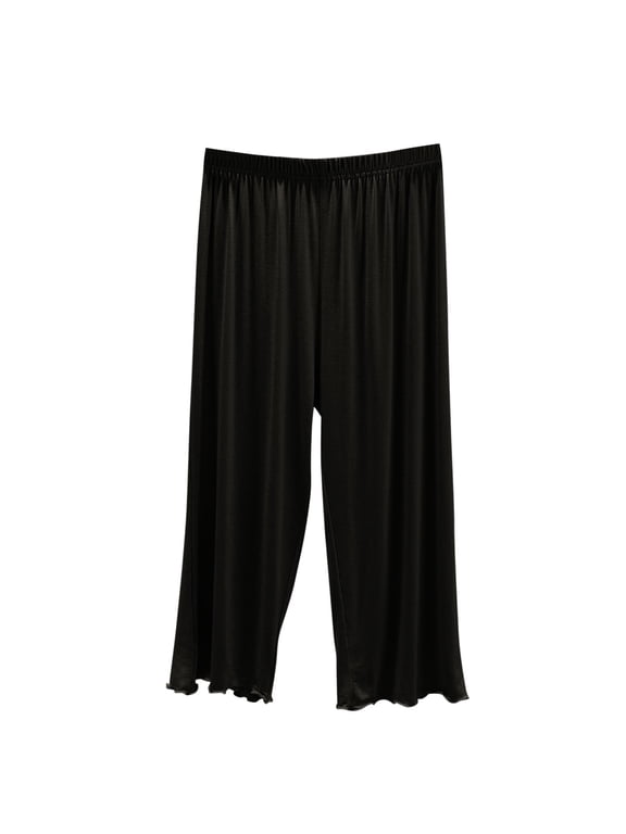 Pajama Pants for Women Cozy Loose Elastic Waist Capri Pj Bottoms Lightweight Plain Sleep Pants with Pocket