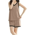 thumbnail image 1 of Jalioing Pajama Set for Women Summer Comfy V Neck Tank Tops Shorts Sleepwear 2 Piece Plus Size Loungewear Set, 1 of 7