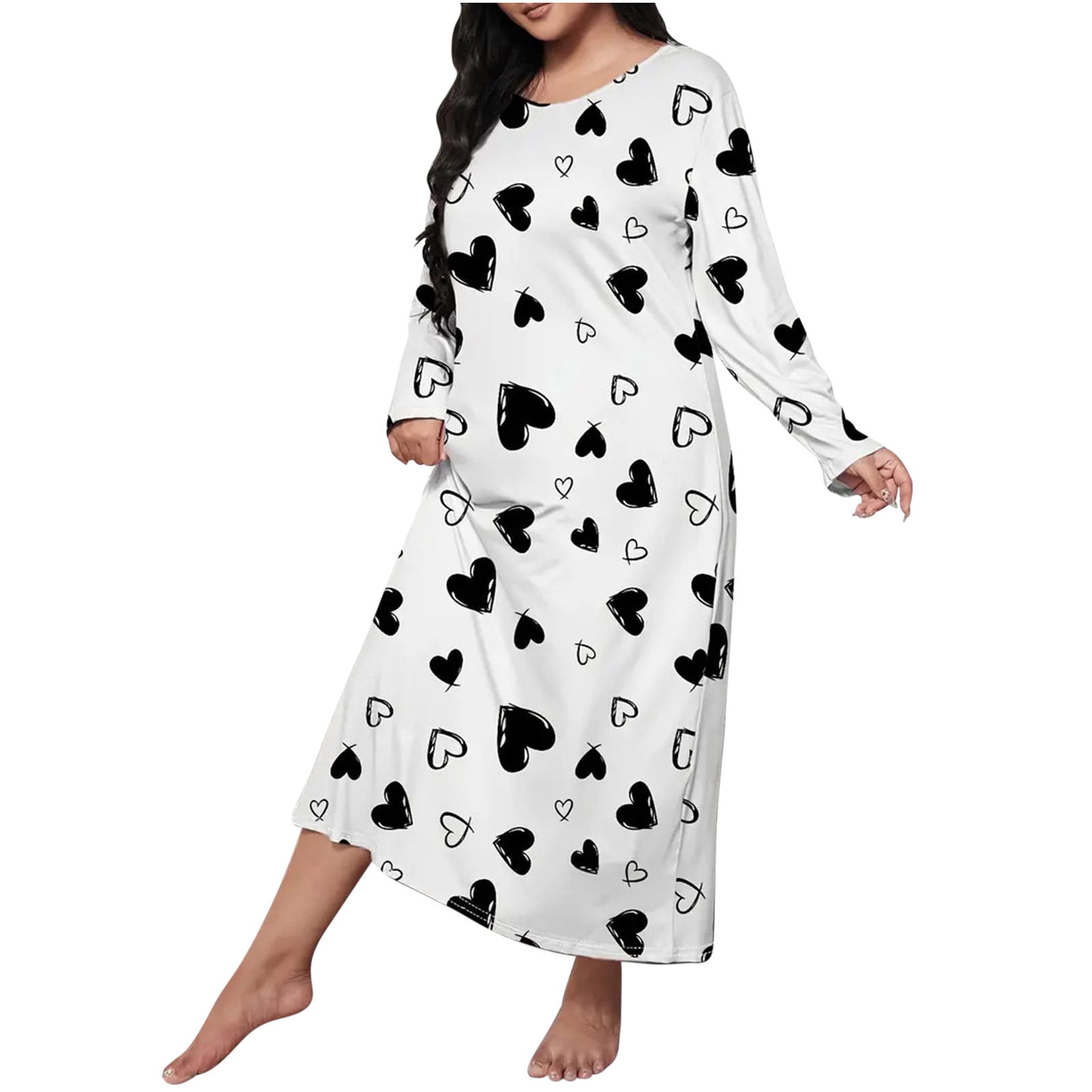 Jalioing Pajamas Nightdress for Women Plus Size Pullover Nightgown Heart  Printed Long Sleeve Sleepwear Dress (5X-Large, Blue) - Walmart.com