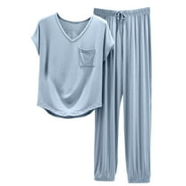 Jalioing Pajamas for Women 2 Piece Lounge Set Cap Sleeve Tops Drawstring Pants with Pocket Comfy Soft Sleepwear