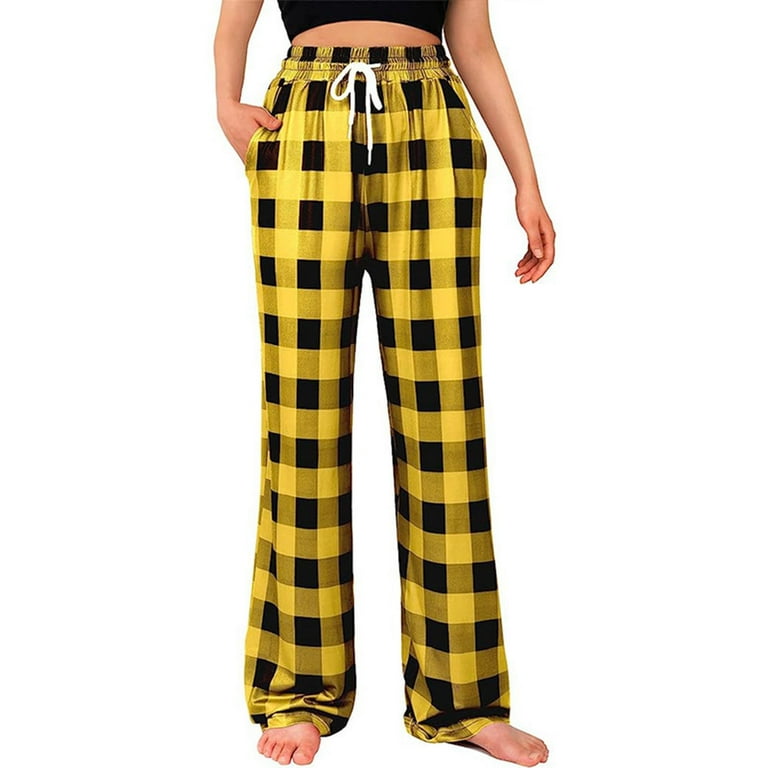 Yellow checkered pants womens sales