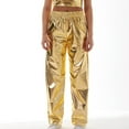 thumbnail image 1 of Jalioing Pants for Women Pull-On Straight Leg Slacks Elastic Rise Sparkly Baggy Fashion Trousers (Small, Gold), 1 of 4