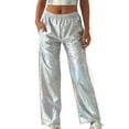 thumbnail image 1 of Jalioing Pants for Women Pull-On Straight Leg Slacks Elastic Rise Sparkly Baggy Fashion Trousers (XX-Large, White), 1 of 4