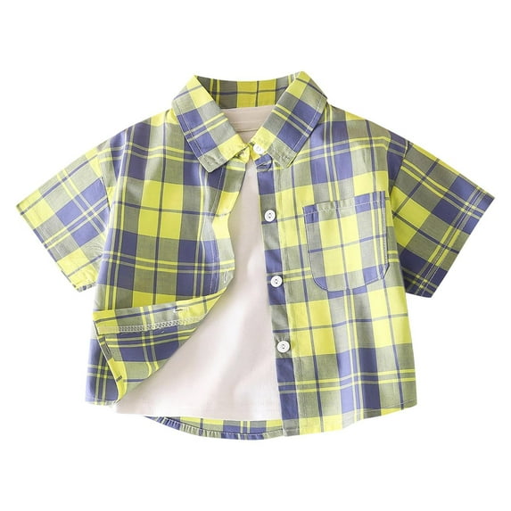 Jalioing Plaid Shirts for Kids Cotton Short Sleeve Collared Button Down Shirt Toddler Boys Girls Summer Blouses with Pocket