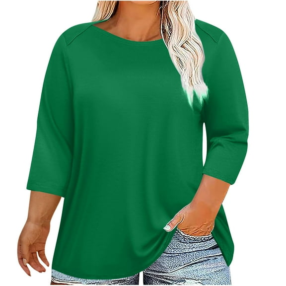 Lmnyox Plus Size Basic Shirts for Women Casual Loose 3/4 Sleeve Crew Neck Plain T Shirt L-5XL Pullover Tee