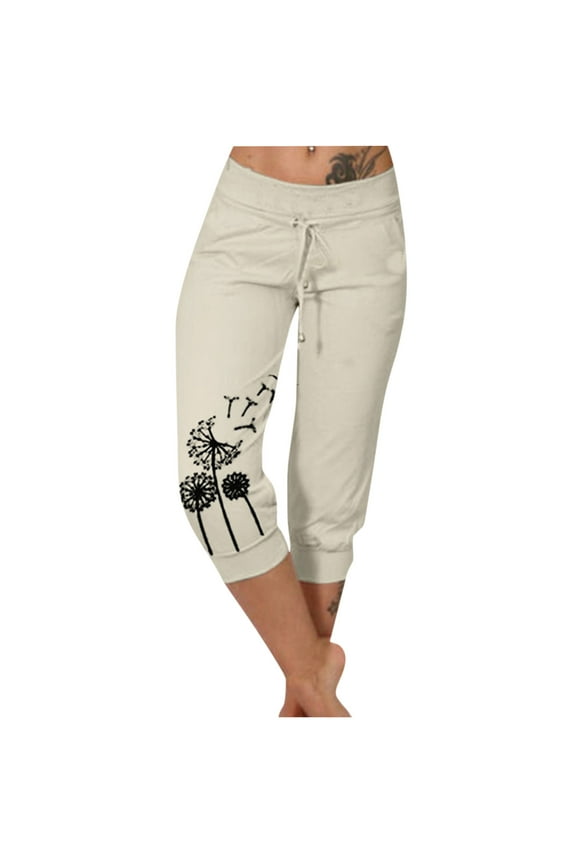 Plus Size Capri Pant for Women Drawstring Stretch Waisted Half Trouser Summer Calf-Length Pants S-5XL (3X-Large, Beige)