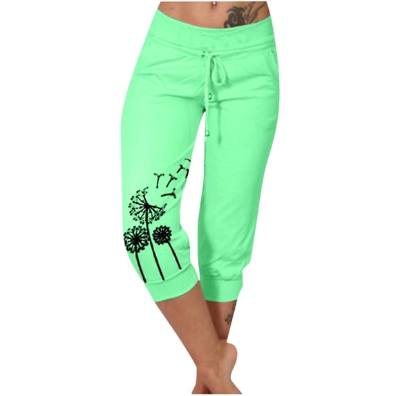 Jalioing Plus Size Capri Pant for Women Drawstring Stretch Waisted Half Trouser Summer Calf-Length Pants S-5XL (3X-Large, Green)