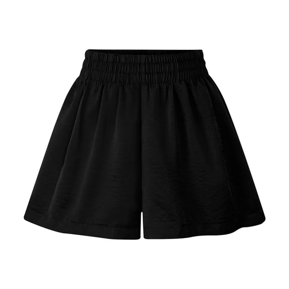 Jalioing Plus Size Casual Shorts for Women Elastic High Waisted Short Pant Solid Color Loose Wide Leg Trouser (3X-Large, Black)