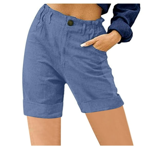 Jalioing Plus Size Casual Shorts for Women Elastic High Waisted Short Pant Solid Color Loose Wide Leg Trouser (3X-Large, Navy)