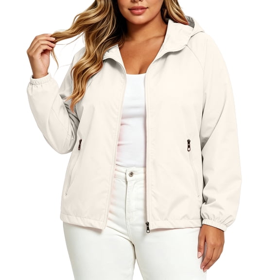 Jalioing Plus Size Jacket for Women Casual Lightweight Zip Up Hooded Sun Protection Jacket with Pocket Solid Outerwear