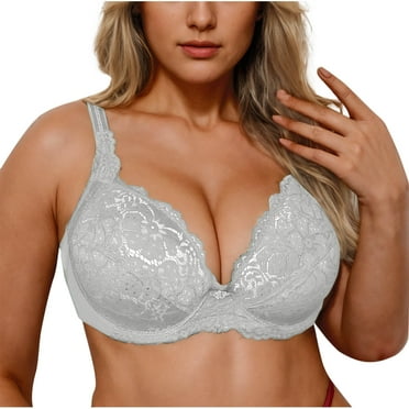 Jalioing Plus Size Lace Bra for Women Comfort Breathable Push Up Underwire Bralettes with Adjustable Strap