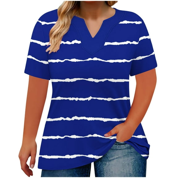 Jalioing Plus Size Summer V Neck Shirts Casual Short Sleeve Loose Blouses L-5XL Fashion Print Pullover Tee