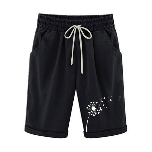 Jalioing Print Knee Length Shorts for Women Drawstring Waist Fashion Short Pants Summer Casual Trendy Shorts