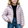 thumbnail image 1 of Jalioing Puffer Jacket for Kids Winter Lightweight Long Sleeve Zipper Up Thermal Coat Solid Color Hooded Puffy Outerwear, 1 of 7