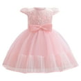 thumbnail image 1 of Jalioing Puffy Dress for 0-3 Years Infant Baby Girl Lace Bow Mesh Dresses Summer Cute Layered Skirt (0-6 Months, Pink), 1 of 9