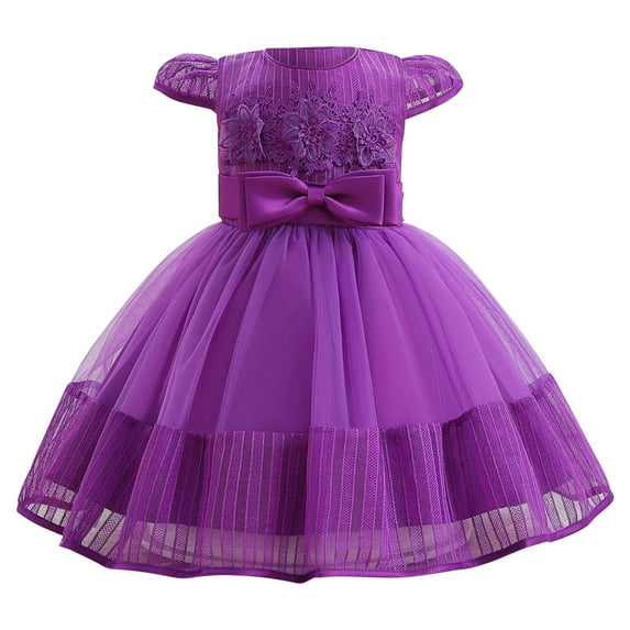 Jalioing Puffy Dress for 0-3 Years Infant Baby Girl Lace Bow Mesh Dresses Summer Cute Layered Skirt (0-6 Months, Purple)