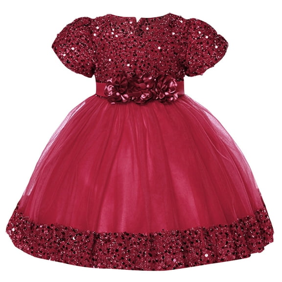 Jalioing Puffy Dress for 0-3 Years Infant Baby Girl Lace Bow Mesh Dresses Summer Cute Layered Skirt (1-2 Years, Wine)