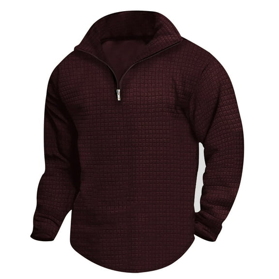 Jalioing Quarter Zip Sweatshirt for Men Dressy Fashion Stand Collar Long Sleeve Pullover Solid Texture Shirts