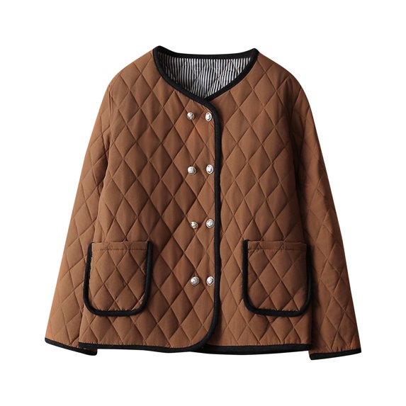 Jalioing Quilted Jacket for Women Button Down Long Sleeve Thermal Jacket Coat Winter Lightweight Padded Outerwear