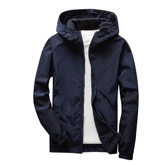 Jalioing Rain Jacket for Teen Solid Color Lightweight Zipper Hooded Windbreaker Waterproof Long Sleeve Outdoor Jacket
