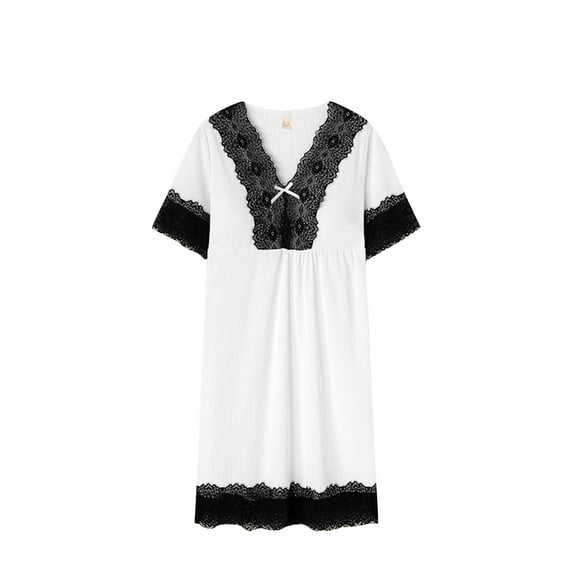 Jalioing Satin Nightgown Womens Plus Size T Shirt Gowns Loungewear Pajamas Lace Bow V-Neck Nightdress